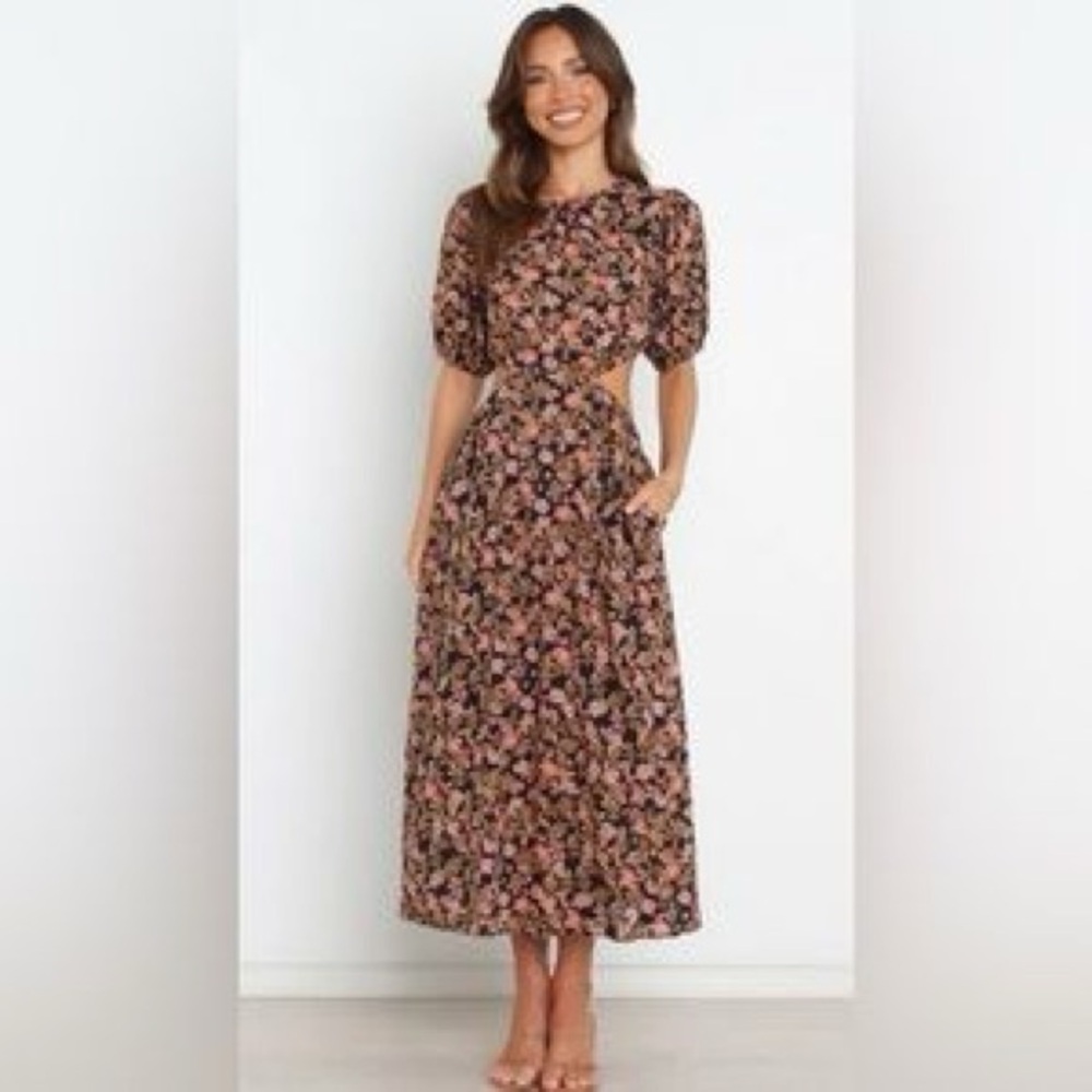 Mvn The Label Floral Print Women's Open Back Floral Midi Dress M